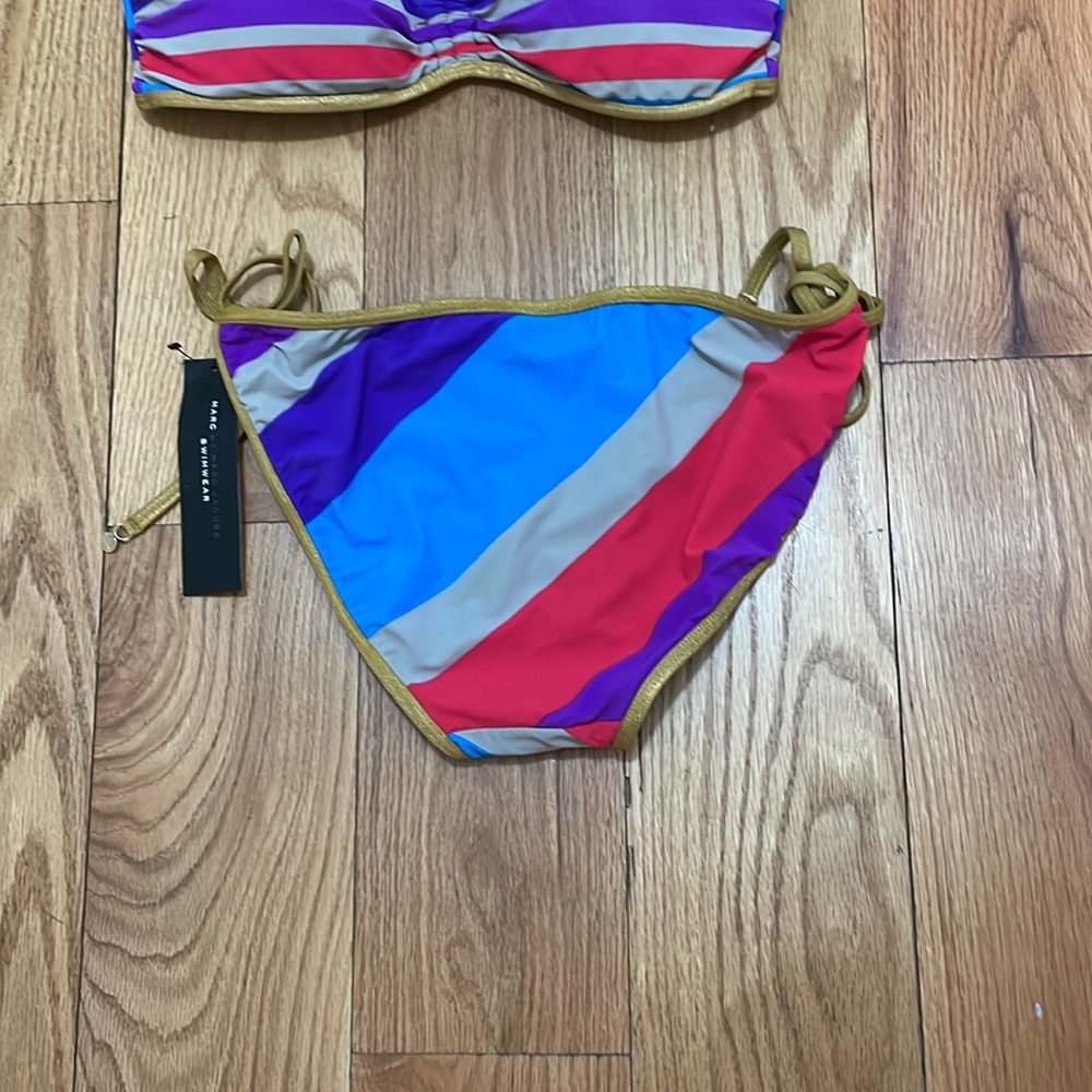 NWT Marc by Marc Jacobs Merida Stripe & Gold Bandeau & Tie Bottom Bikini Set NWT - Picture 10 of 14